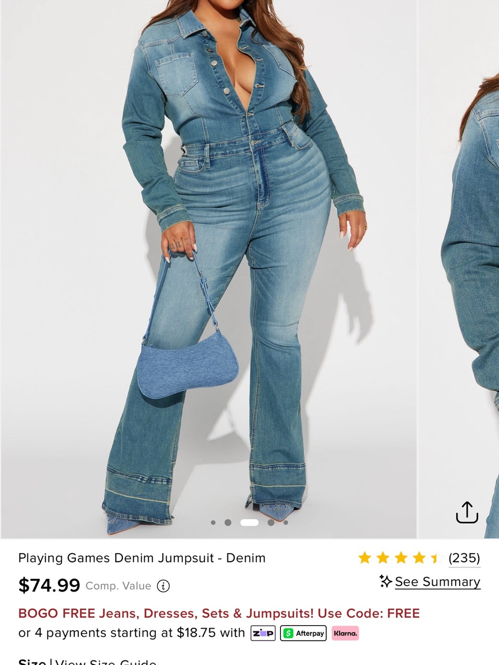 Denim High-Waist Flared jumpsuit- Light Blue